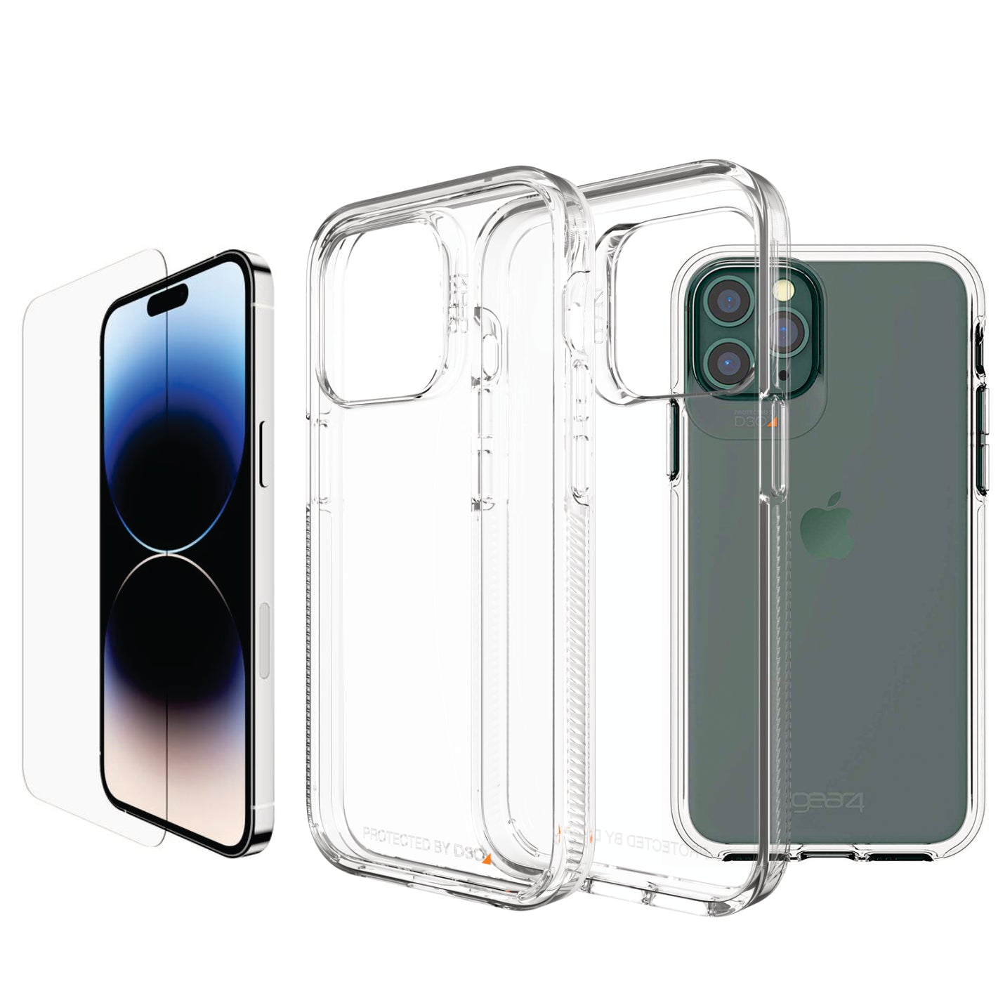 COMBO 2 EN 1 PARA IPHONE / FORRO ANTISHOCK TRANSP. GEAR4 + VIDRIO TEMPLADO