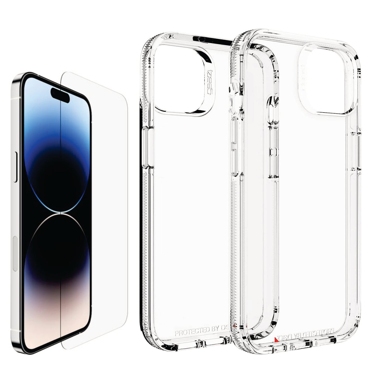 COMBO 2 EN 1 PARA IPHONE / FORRO ANTISHOCK TRANSP. GEAR4 + VIDRIO TEMPLADO
