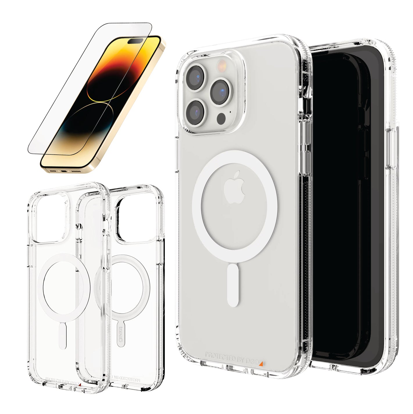COMBO 2 EN 1 PARA IPHONE / ESTUCHE MAGSAFE ANTISHOCK TRANSPARENTE + VIDRIO TEMPLADO