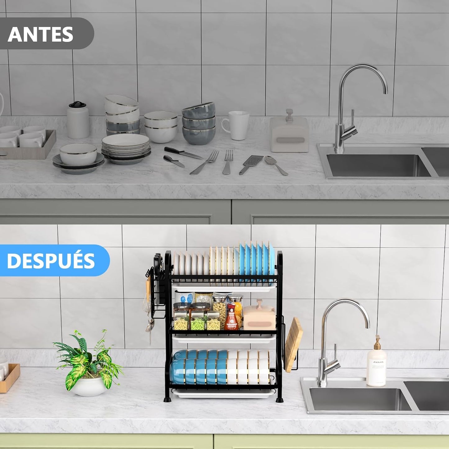 ESCURRIDOR DE PLATOS 3 NIVELES PARA COCINA