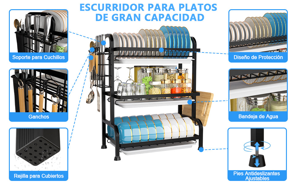 ESCURRIDOR DE PLATOS 3 NIVELES PARA COCINA