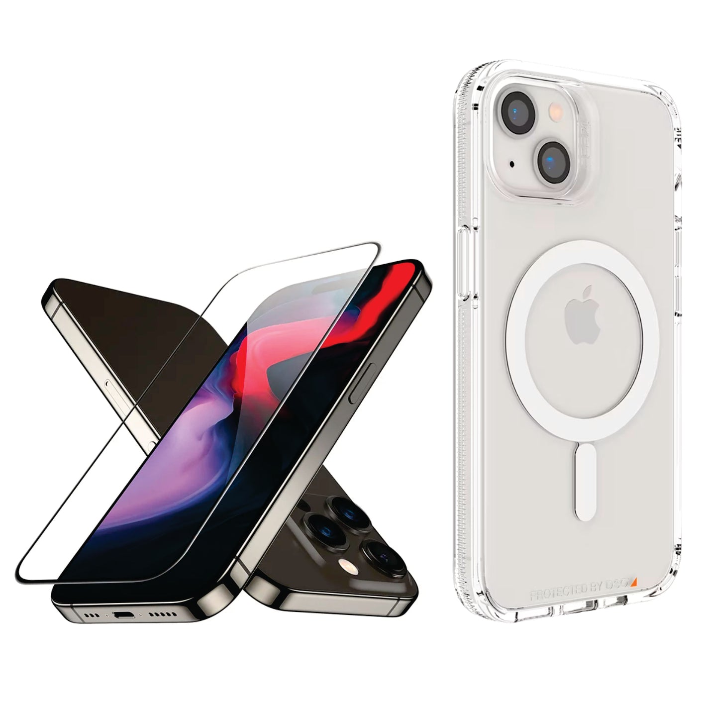 COMBO 2 EN 1 PARA IPHONE / ESTUCHE MAGSAFE ANTISHOCK TRANSPARENTE + VIDRIO TEMPLADO
