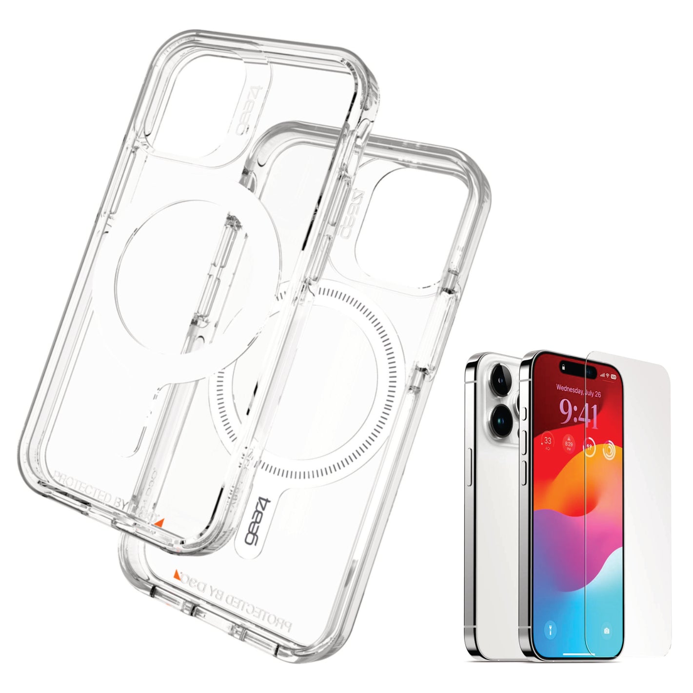 COMBO 2 EN 1 PARA IPHONE / ESTUCHE MAGSAFE ANTISHOCK TRANSPARENTE + VIDRIO TEMPLADO