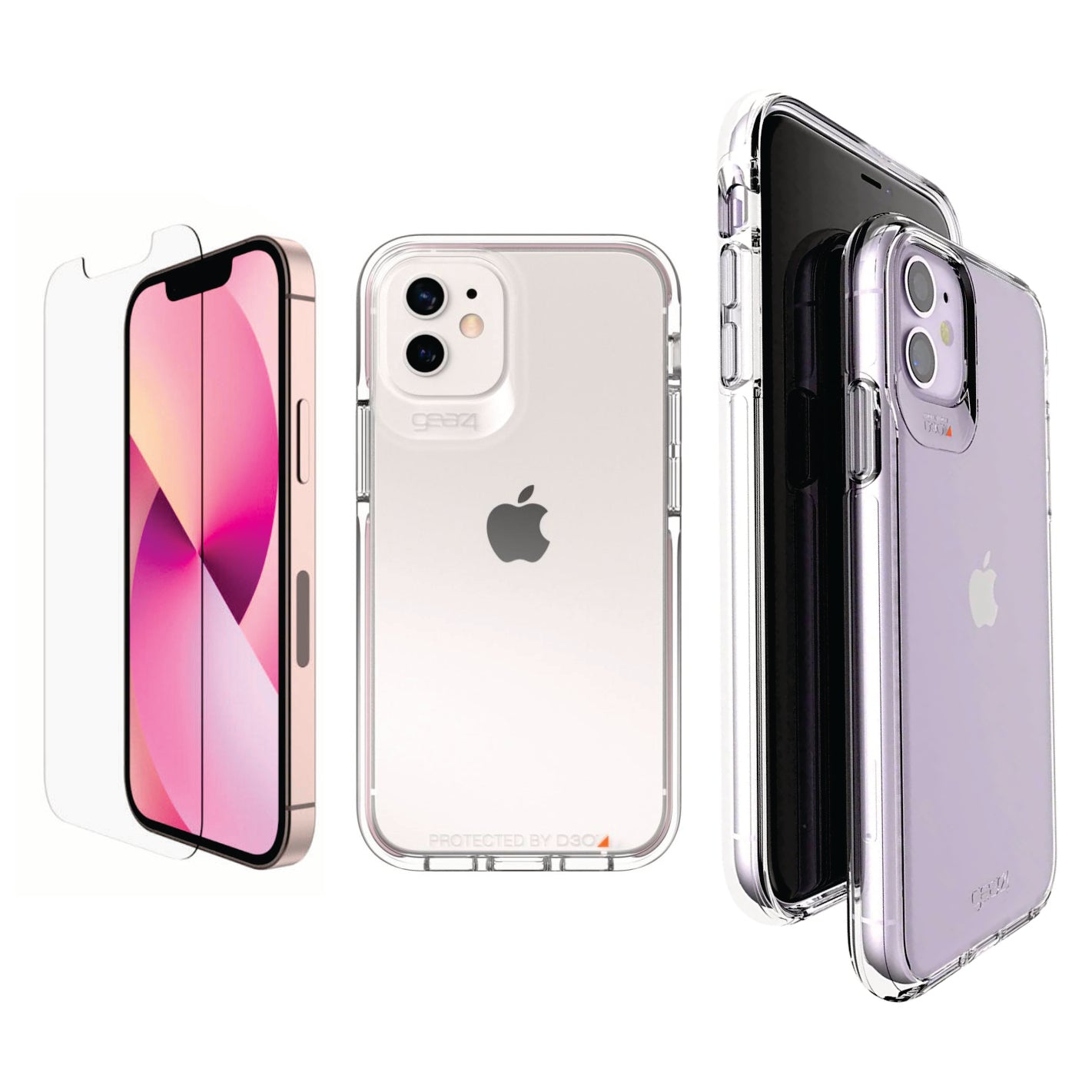 COMBO 2 EN 1 PARA IPHONE / FORRO ANTISHOCK TRANSP. GEAR4 + VIDRIO TEMPLADO
