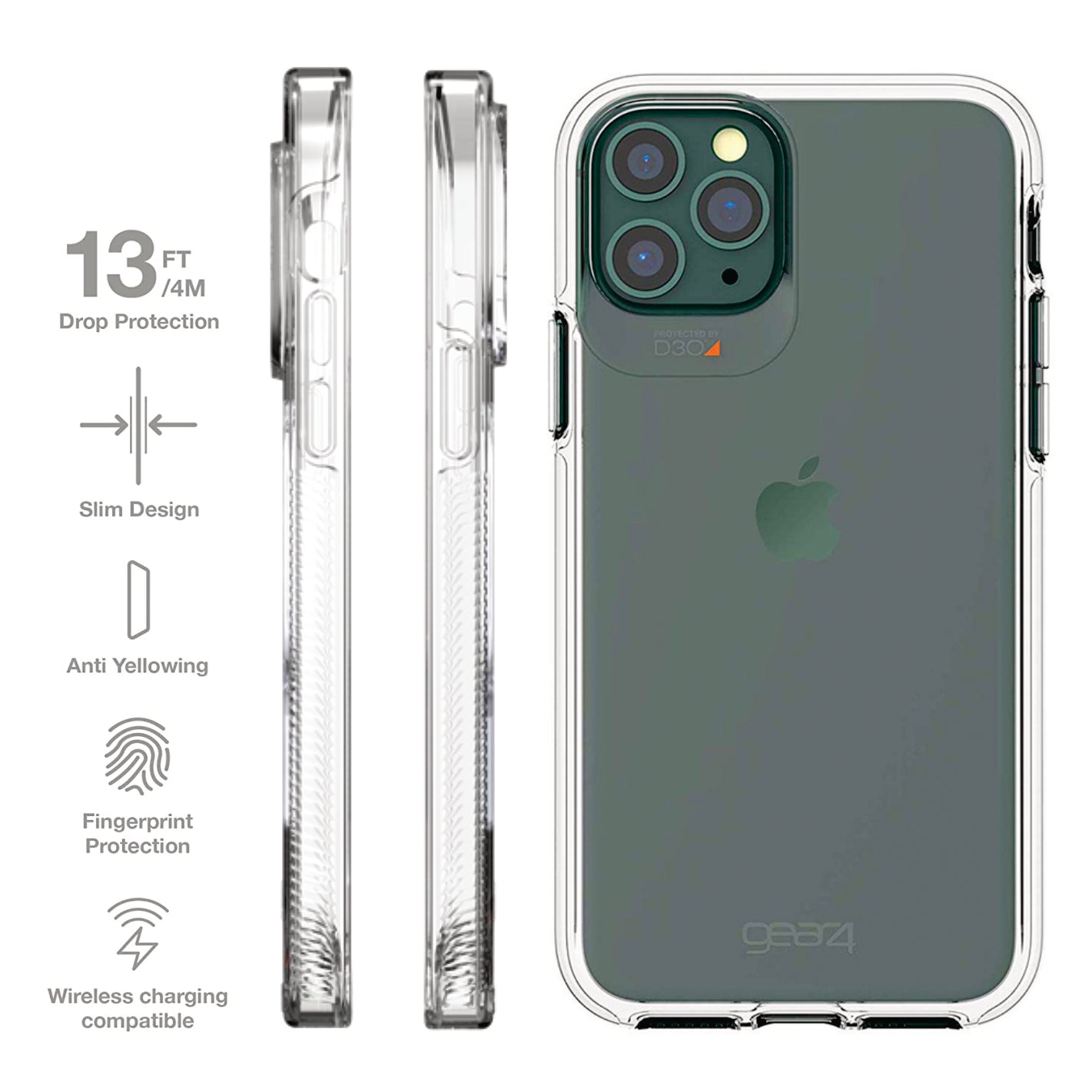 COMBO 2 EN 1 PARA IPHONE / FORRO ANTISHOCK TRANSP. GEAR4 + VIDRIO TEMPLADO