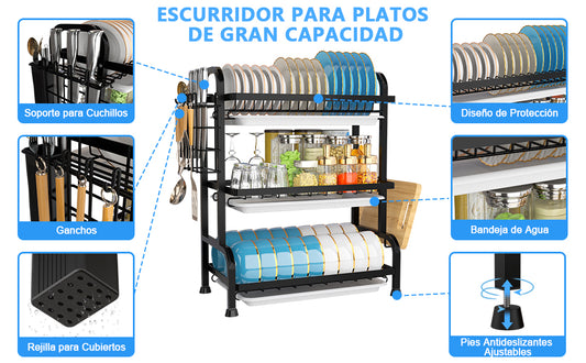 ESCURRIDOR DE PLATOS 3 NIVELES PARA COCINA