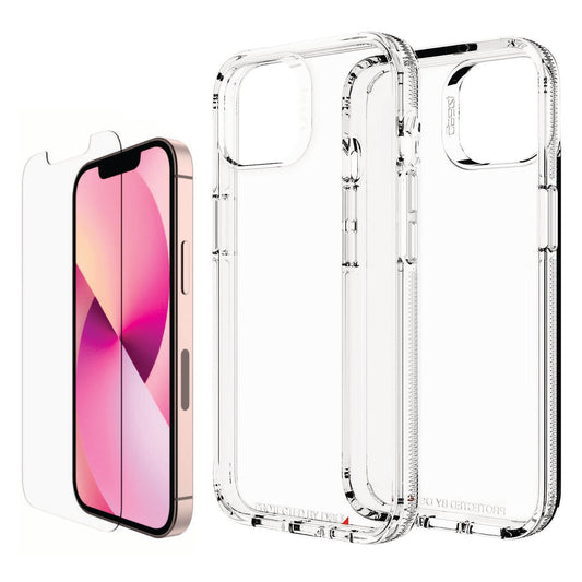 COMBO 2 EN 1 PARA IPHONE / FORRO ANTISHOCK TRANSP. GEAR4 + VIDRIO TEMPLADO