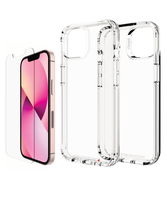 COMBO 2 EN 1 PARA IPHONE / FORRO ANTISHOCK TRANSP. GEAR4 + VIDRIO TEMPLADO